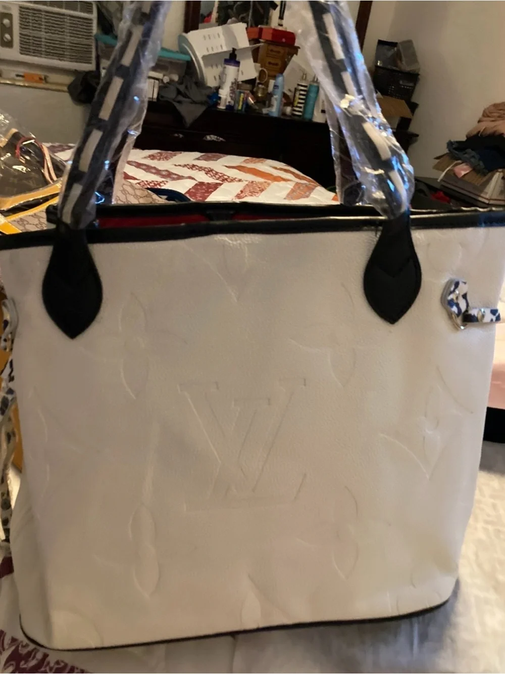 White Women's Leather Tote Bag